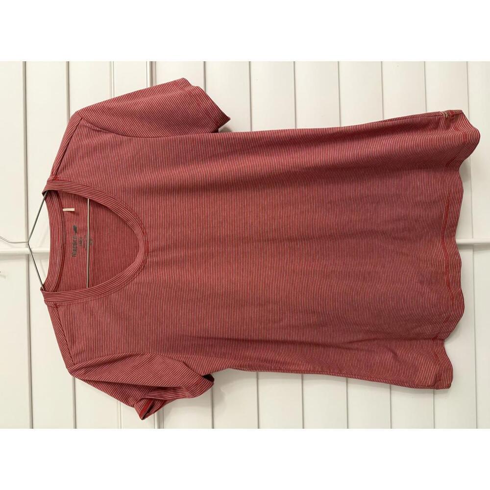 Toad & Co Red shirt sleeve top with Gray stripes size Large